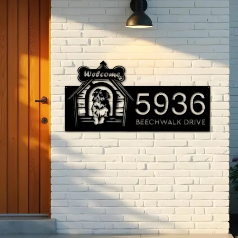Vista alternativa de Custom Metal Border Collie dog puppy welcome Metal Address Sign, House number, Outdoor Number Signage, Yard Sign Address Plate