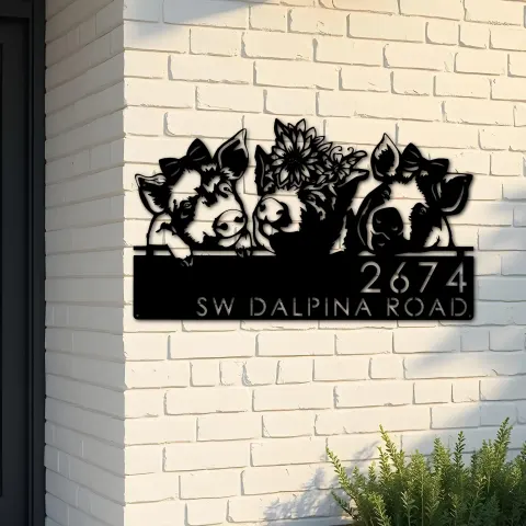 Custom Metal Pigs farmhouse farm animal ranch Metal Address Sign, House number, Outdoor Number Signage, Yard Sign Address Plate