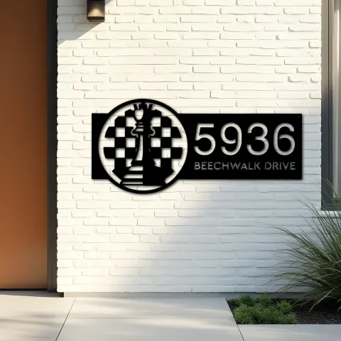 Vista alternativa de Custom Metal Chess board chess player Metal Address Sign Custom House number Hanging Address Plaque Yard Sign Outdoor