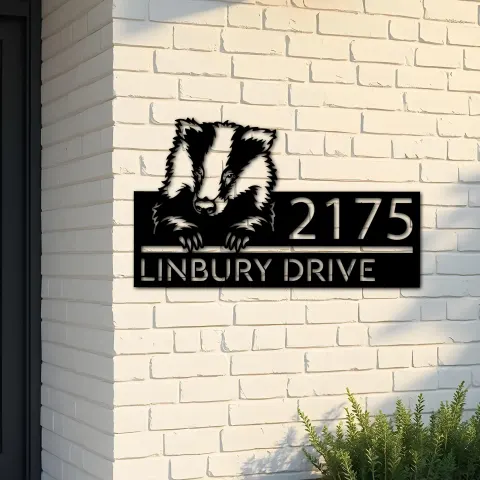 Custom Metal Peeking Badger Wild animal wildlife Metal Address Sign, House number, Outdoor Number Signage, Yard Sign Address Plate