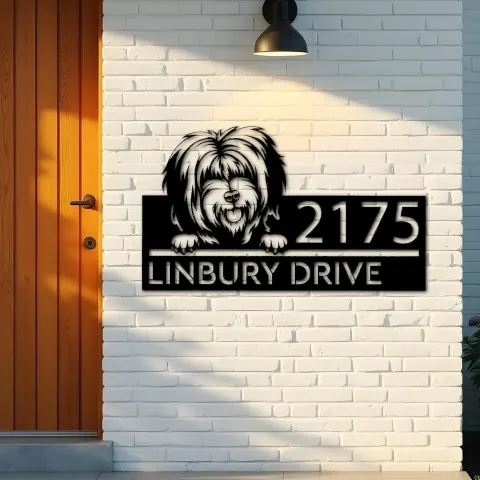 Vista alternativa de Custom Metal Tibetan Terrier dog Puppy Metal Address Sign House number Hanging Address Plaque Yard Sign Outdoor decor