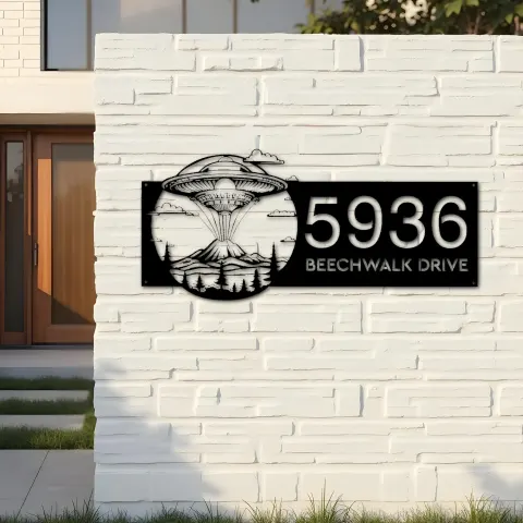 Vista alternativa de Custom Metal UFO Spaceship Metal Address Sign, House number, Outdoor Number Signage, Yard Sign Address Plate