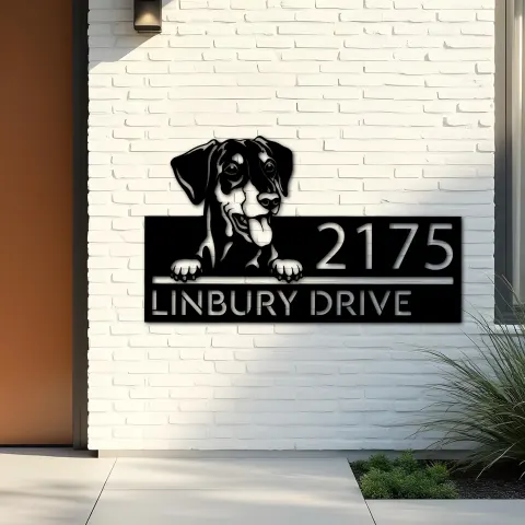 Vue alternative de Custom Metal German Pinscher dog Puppy Metal Address Sign House number Hanging Address Plaque Yard Sign Outdoor decor