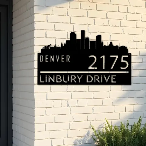 Custom Metal Denver city skyline Metal Address Sign Hanging Address Plaque house number Yard Outdoor Sign