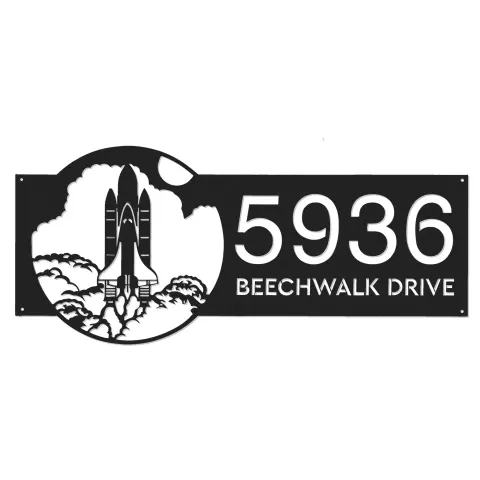 Vista alternativa de Custom Metal Rocket Launch spaceship Metal Address Sign, House number, Outdoor Number Signage, Yard Sign Address Plate