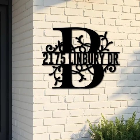 Custom Metal Floral Monogram Split Letter B Metal Address Sign House number Hanging Address Plaque Yard Sign Outdoor decor