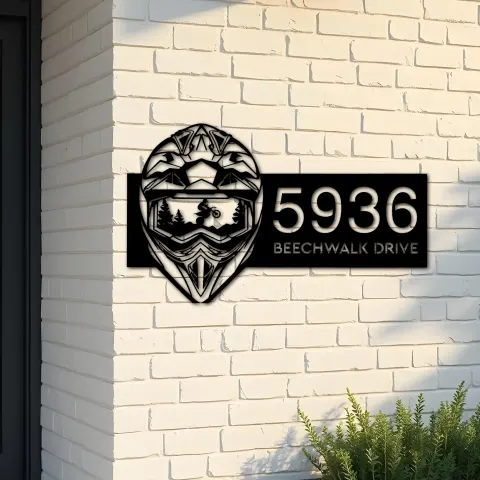 Custom Metal Helmet motocross biker Metal Address Sign, House number, Outdoor Number Signage, Yard Sign Address Plate