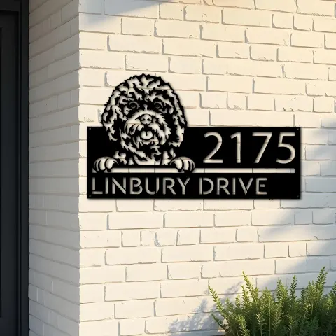 Custom Metal Cavapoo dog Cute Puppy Metal Address Sign House number Hanging Address Plaque Yard Sign Outdoor decor