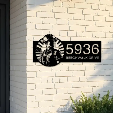 Custom Metal US Construction worker Metal Address Sign, House number, Outdoor Number Signage, Yard Sign Address Plate