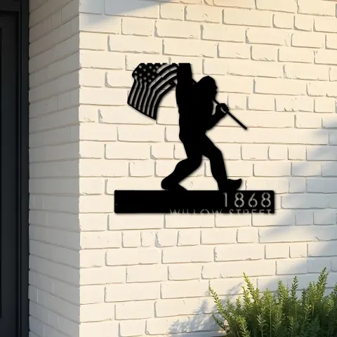 Custom Metal Bigfoot Sasquatch With US Flag Metal Address Sign Custom Hanging Address Plaque Yard Sign Outdoor Sign