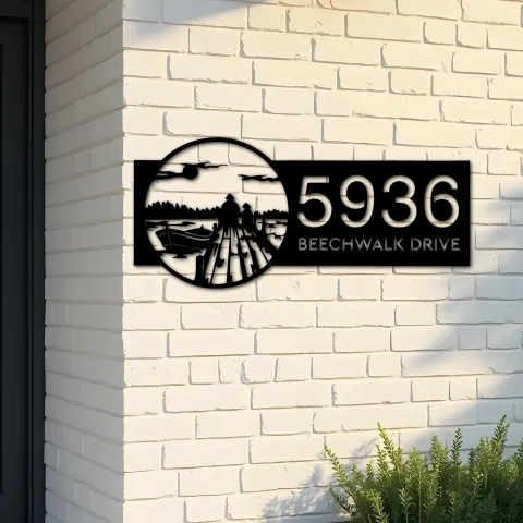 Custom Metal Dawn scene Metal Address Sign, House number, Outdoor Number Signage, Yard Sign Address Plate