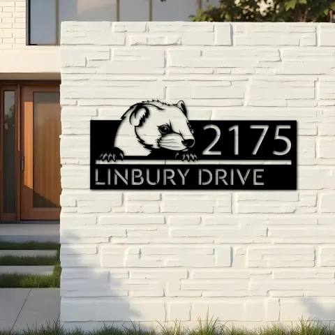 Vista alternativa de Custom Metal Peeking Marten Wild animal wildlife Metal Address Sign, House number, Outdoor Number Signage, Yard Sign Address Plate