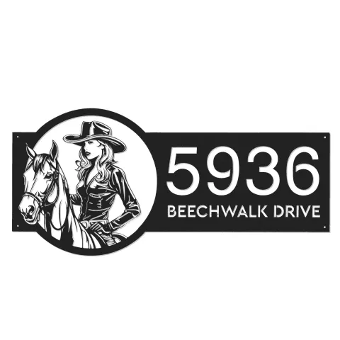 Vue alternative de Custom Metal Cowgirl on Horse Metal Address Sign, House number, Outdoor Number Signage, Yard Sign Address Plate
