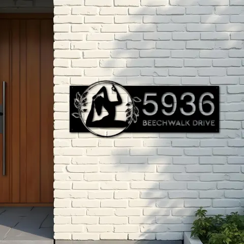 Vista alternativa de Custom Metal Yoga Meditation Metal Address Sign Custom House number Hanging Address Plaque Yard Sign Outdoor