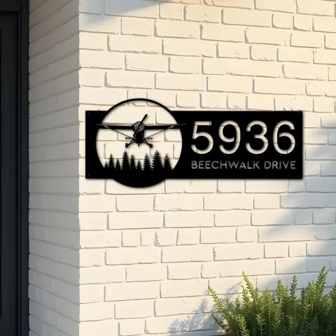 Custom Metal Airplane pilot Metal Address Sign, House number, Outdoor Number Signage, Yard Sign Address Plate
