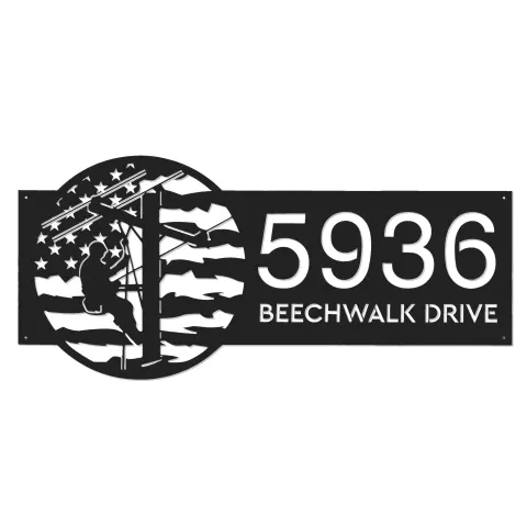 Vue alternative de Custom Metal Electrician lineman US flag Metal Address Sign, House number, Outdoor Number Signage, Yard Sign Address Plate