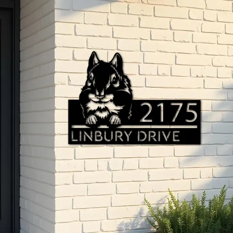 Custom Metal Peeking Chipmunk Wild animal wildlife Metal Address Sign, House number, Outdoor Number Signage, Yard Sign Address Plate