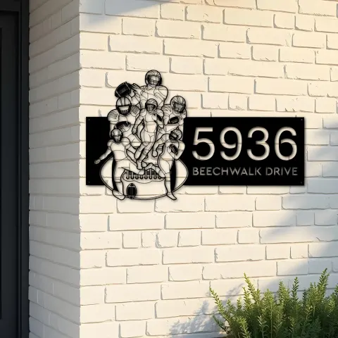 Custom Metal Football player Sport Metal Address Sign, House number, Outdoor Number Signage, Yard Sign Address Plate
