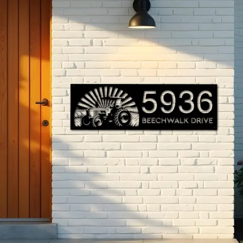 Vista alternativa de Custom Metal Tractor farm Metal Address Sign, House number, Outdoor Number Signage, Yard Sign Address Plate