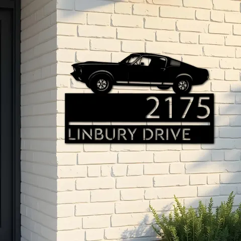 Custom Metal Muscle sport car Metal Address Sign, House number, Outdoor Number Signage, Yard Sign Address Plate