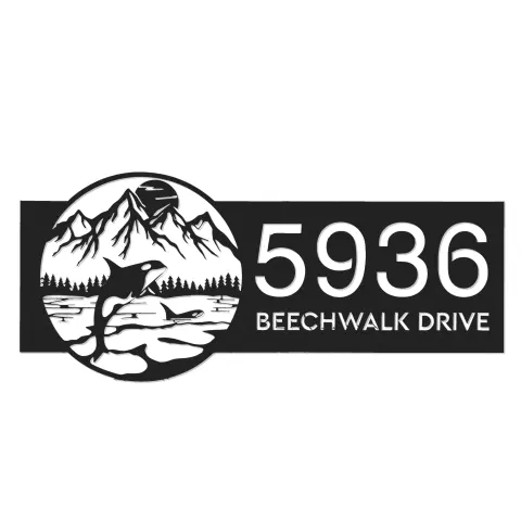 Vue alternative de Custom Metal Mountains and Killer Whale Metal Address Sign Custom Hanging Address Plaque House number Yard Sign Outdoor Sign