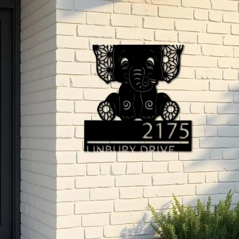 Custom Metal Cute Baby elephant Metal Address Sign, House number, Outdoor Number Signage, Yard Sign Address Plate