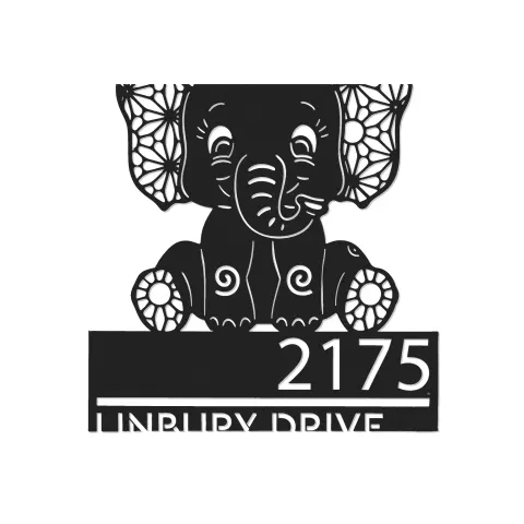 Vue alternative de Custom Metal Cute Baby elephant Metal Address Sign, House number, Outdoor Number Signage, Yard Sign Address Plate