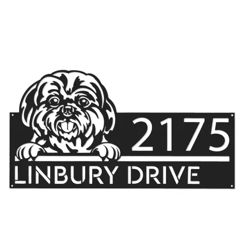 Vista alternativa de Custom Metal Shih Tzu Dog Cute puppy Metal Address Sign House number Hanging Address Plaque Yard Sign Outdoor decor