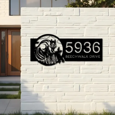 Vista alternativa de Custom Metal Chipmunk Wild animal wildlife Metal Address Sign, House number, Outdoor Number Signage, Yard Sign Address Plate