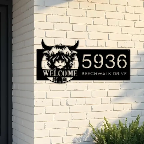 Custom Metal Cow heifer farmhouse farm animal ranch Metal Address Sign, House number, Outdoor Number Signage, Yard Sign Address Plate