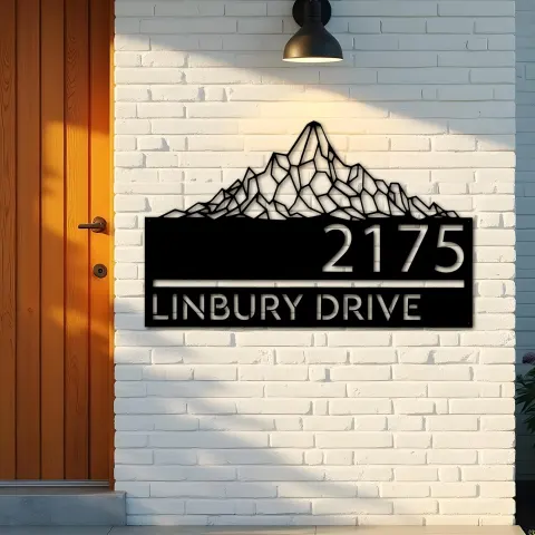 Vue alternative de Custom Metal Mountain scene Metal Address Sign, House number, Outdoor Number Signage, Yard Sign Address Plate002