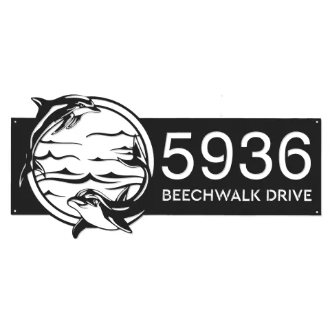 Vue alternative de Custom Metal Dolphins sea life animals Metal Address Sign, House number, Outdoor Number Signage, Yard Sign Address Plate