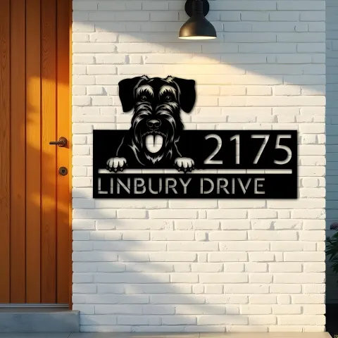 Vue alternative de Custom Metal Giant Schnauzer dog Puppy Metal Address Sign House number Hanging Address Plaque Yard Sign Outdoor decor