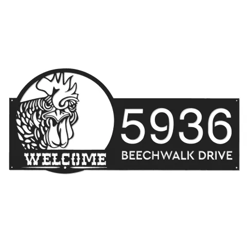 Vista alternativa de Custom Metal Chicken Rooster farmhouse animal ranch Metal Address Sign, House number, Outdoor Number Signage, Yard Sign Address Plate