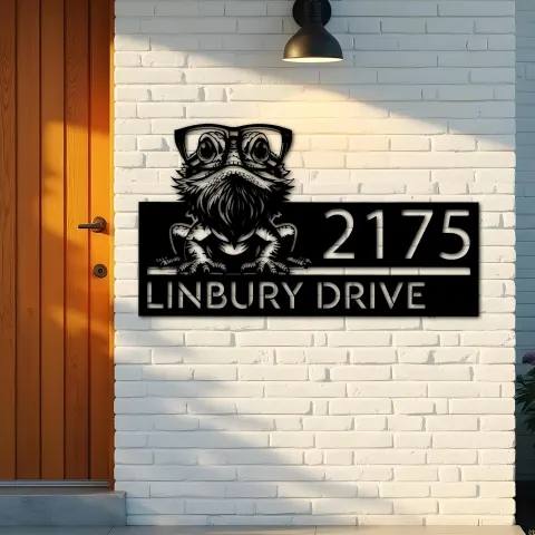 Vista alternativa de Custom Metal Bearded Dragon Metal Address Sign, House number, Outdoor Number Signage, Yard Sign Address Plate