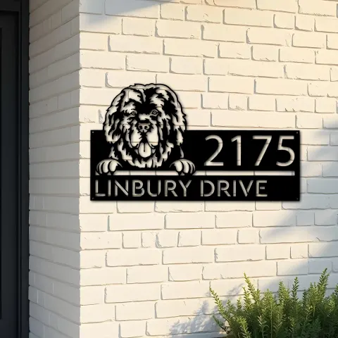 Custom Metal Newfoundland dog Cute puppy Metal Address Sign House number Hanging Address Plaque Yard Sign Outdoor decor