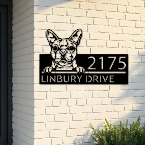 Custom Metal Boston terrier dog cute puppy Metal Address Sign House number Hanging Address Plaque Yard Sign Outdoor decor
