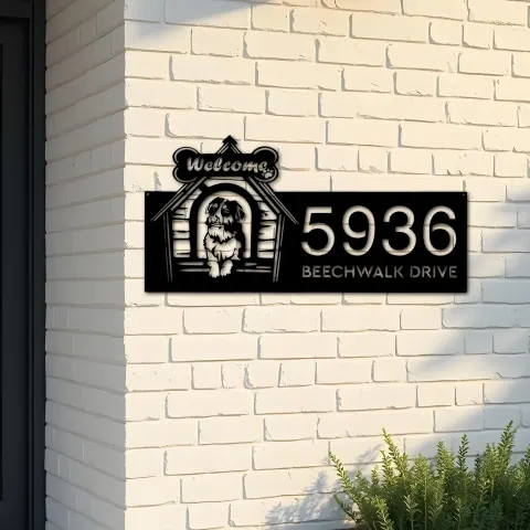 Custom Metal Border Collie dog puppy welcome Metal Address Sign, House number, Outdoor Number Signage, Yard Sign Address Plate
