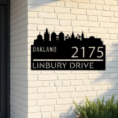 Custom Metal Oakland city skyline Metal Address Sign Hanging Address Plaque house number Yard Outdoor Sign