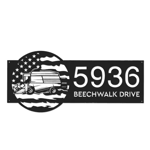 Vista alternativa de Custom Metal Collage harvester US flag Farmer Metal Address Sign Custom House number Hanging Address Plaque Yard Sign Outdoor