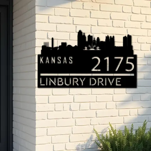 Custom Metal Kansas city skyline Metal Address Sign Hanging Address Plaque house number Yard Outdoor Sign