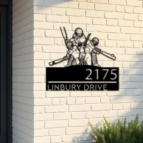 Custom Metal Cricket player sport Metal Address Sign, House number, Outdoor Number Signage, Yard Sign Address Plate