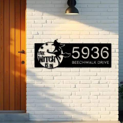 Vista alternativa de Custom Metal The witch is in halloween Metal Address Sign, House number, Outdoor Number Signage, Yard Sign Address Plate