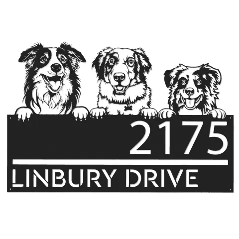 Vista alternativa de Custom Metal Australian shepherd dogs puppy Metal Address Sign House number Hanging Address Plaque Yard Sign Outdoor decor