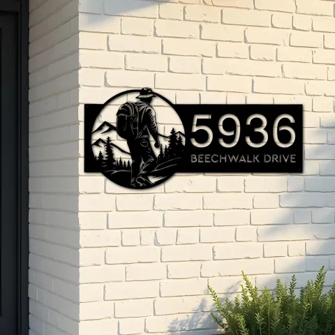 Custom Metal Hiking Camping mountain climbing Metal Address Sign, House number, Outdoor Number Signage, Yard Sign Address Plate