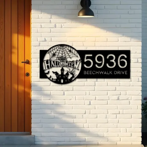 Vue alternative de Custom Metal Happy halloween Metal Address Sign, House number, Outdoor Number Signage, Yard Sign Address Plate