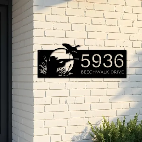 Custom Metal Duck hunting Metal Address Sign, House number, Outdoor Number Signage, Yard Sign Address Plate