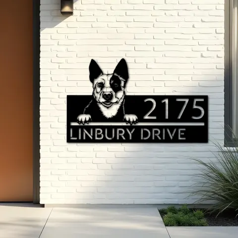 Vista alternativa de Custom Metal Australian Cattle dog Puppy Metal Address Sign House number Hanging Address Plaque Yard Sign Outdoor decor