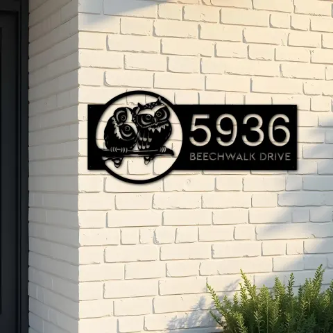 Custom Metal Cute Owls couple Metal Address Sign, House number, Outdoor Number Signage, Yard Sign Address Plate