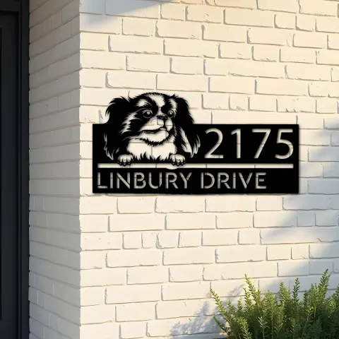 Custom Metal Japanese Chin dog Puppy Metal Address Sign House number Hanging Address Plaque Yard Sign Outdoor decor
